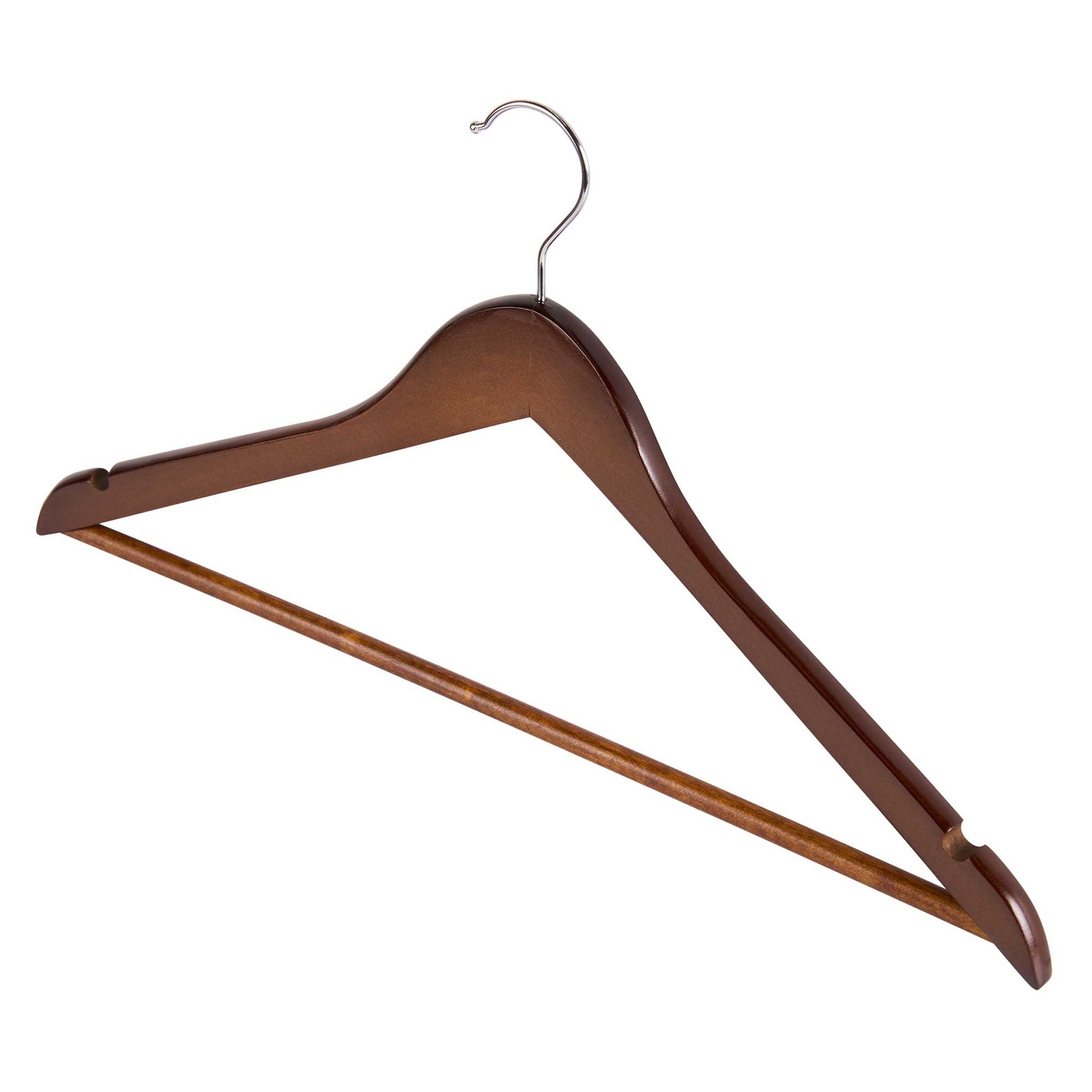 Corby Chelsea dark wood hanger with chrome hook, trouser bar and garment hooks