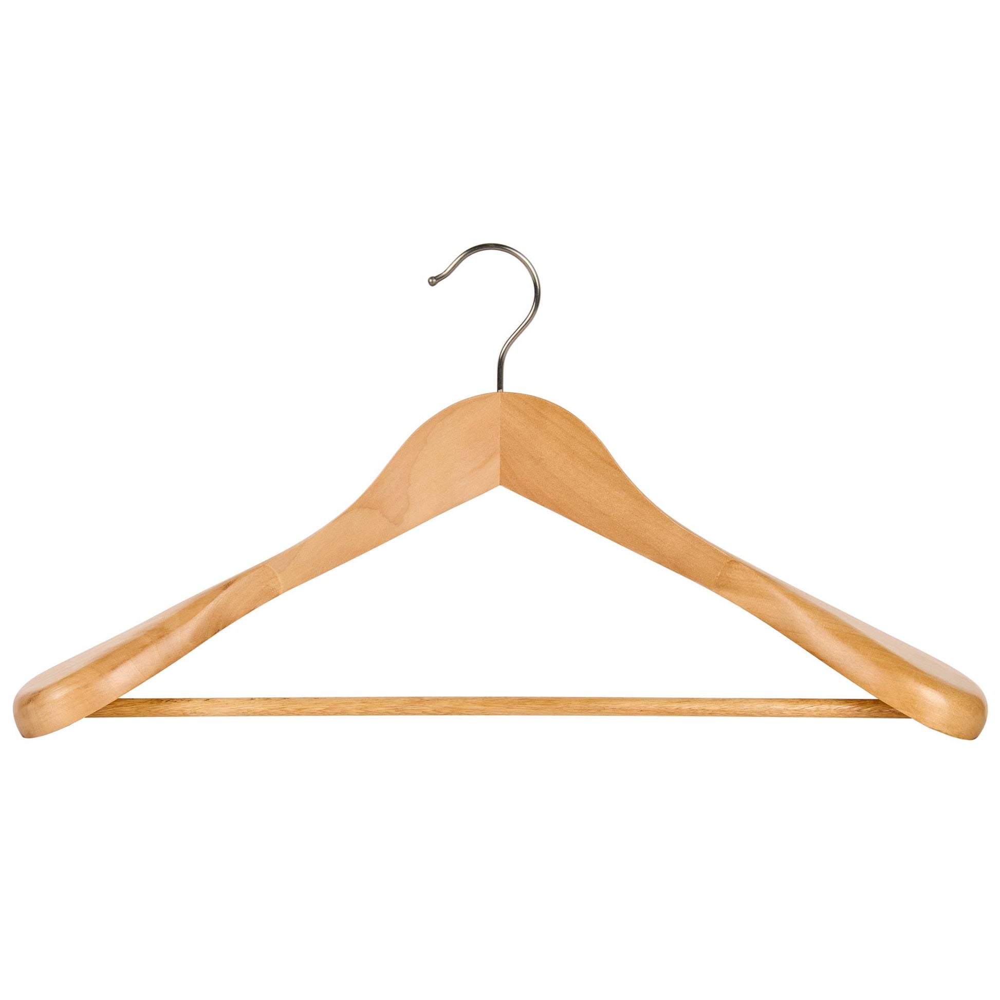 Corby Clifford light wood hotel suit hanger with chrome hook and trouser bar