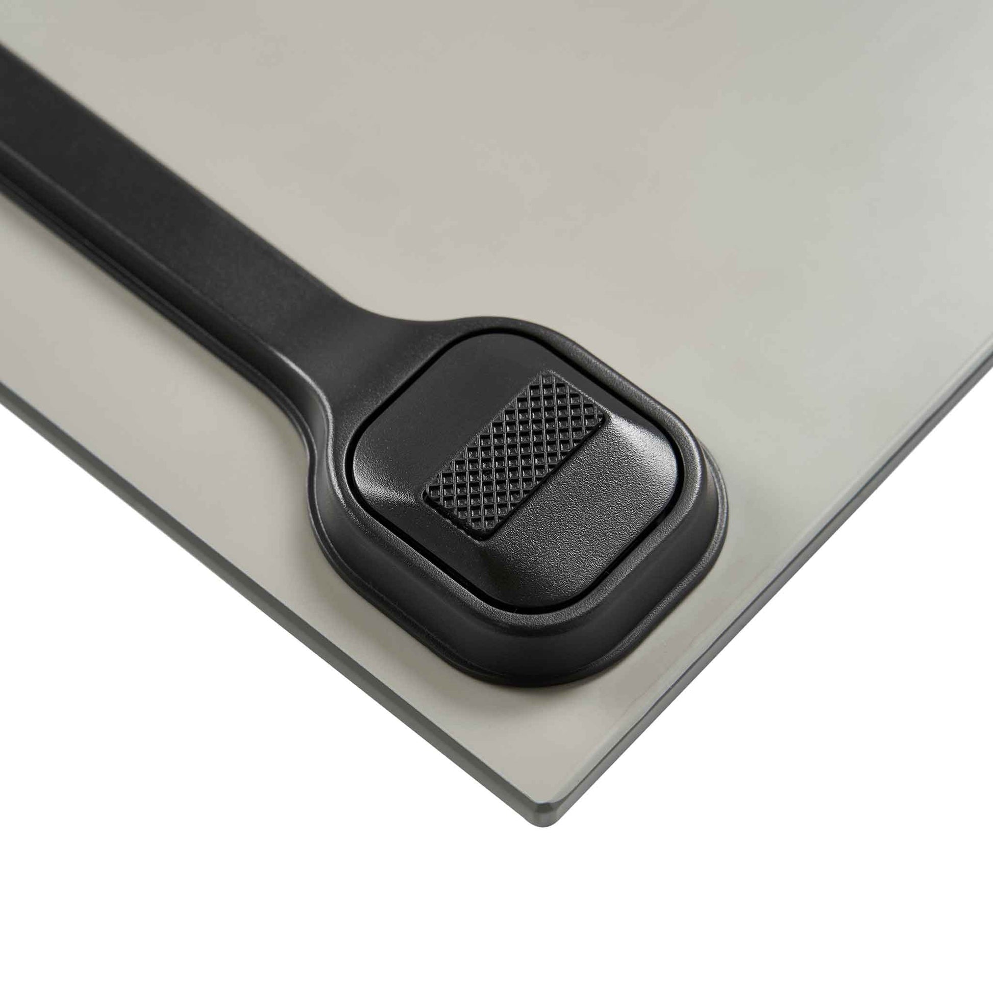 Close-up of non-slip rubber foot on Corby Helmsley digital bathroom scales with tempered glass base
