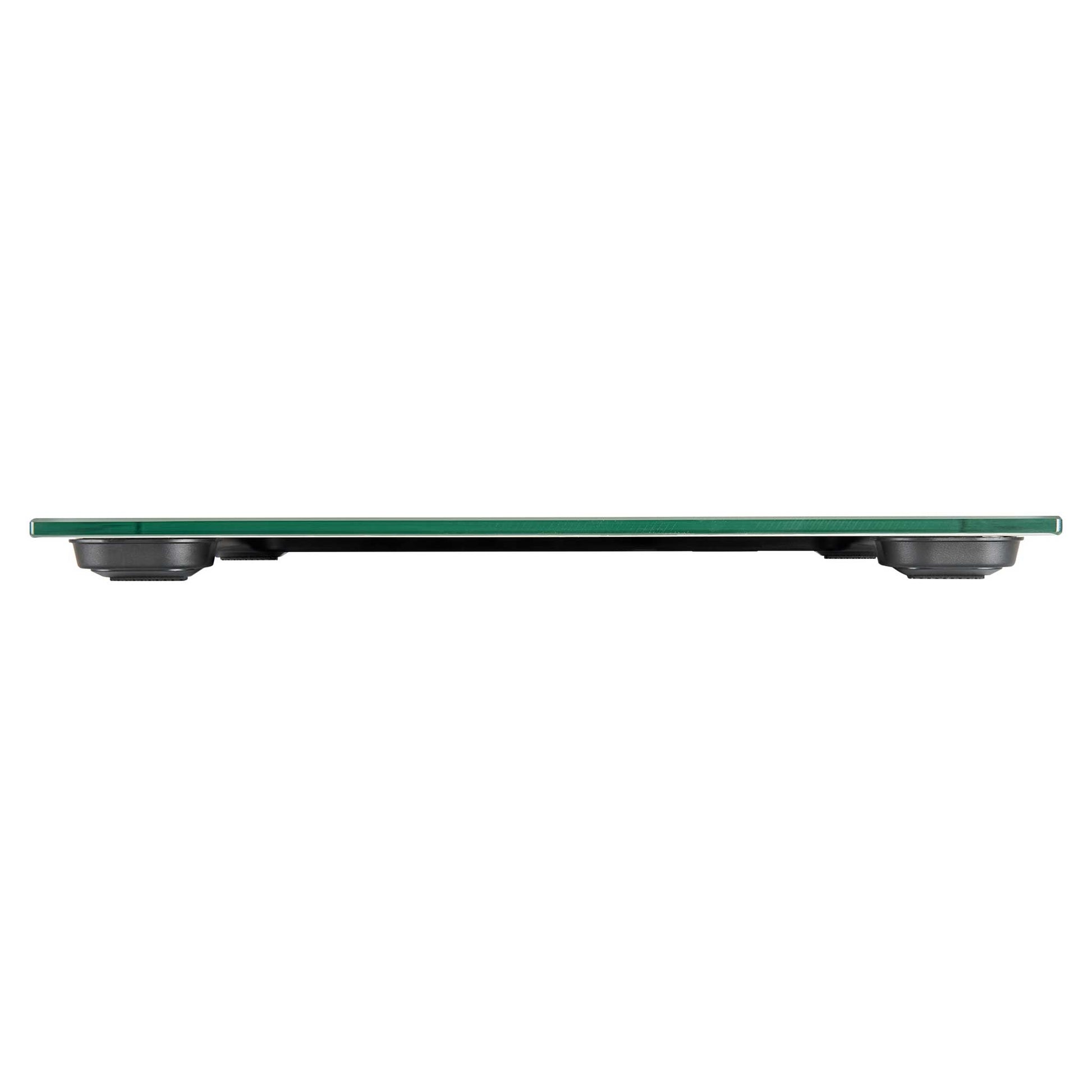 Side view of Corby Helmsley grey digital bathroom scales highlighting slim profile and non-slip feet