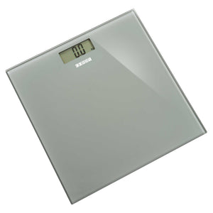 Corby Helmsley grey digital bathroom scales with LCD display and sleek tempered glass design for hotel guest use