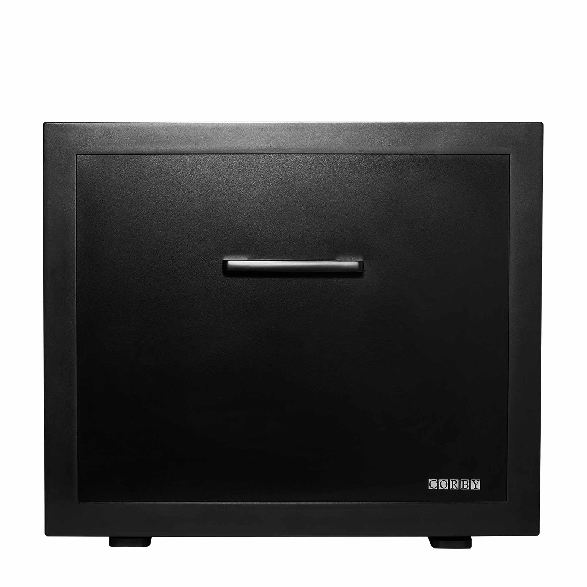 Corby Henley drawer mini bar fridge, front view