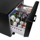 Corby Henley drawer mini bar, open with drinks in fridge