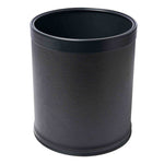 Black cylindrical trash bin on a white background