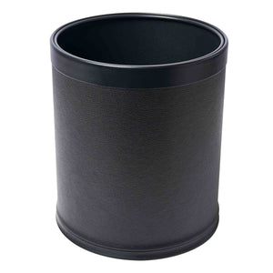Black cylindrical trash bin on a white background