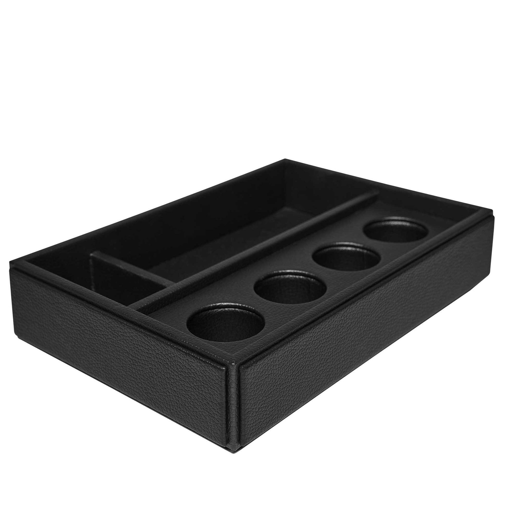 Black leatherette coffee pod holder for hotels