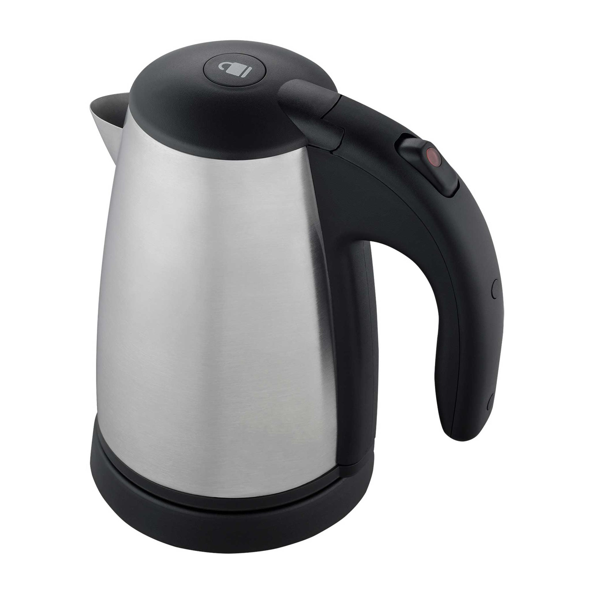 Corby Kensington 0.6L stainless steel hotel kettle with black handle and on/off switch, designed for hospitality use