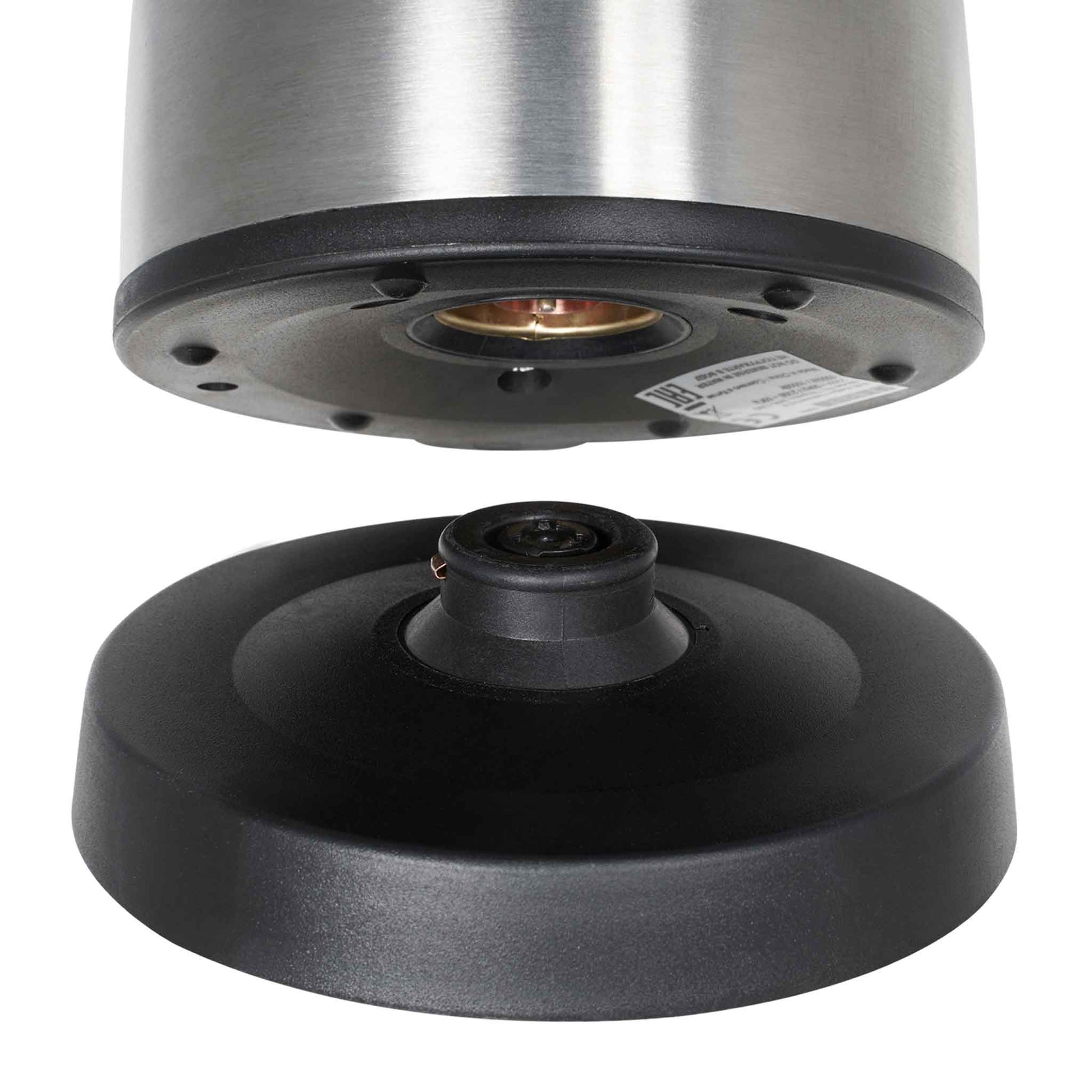 Close-up of Corby Kensington hotel kettle showing detachable 360° base connection with concealed heating element