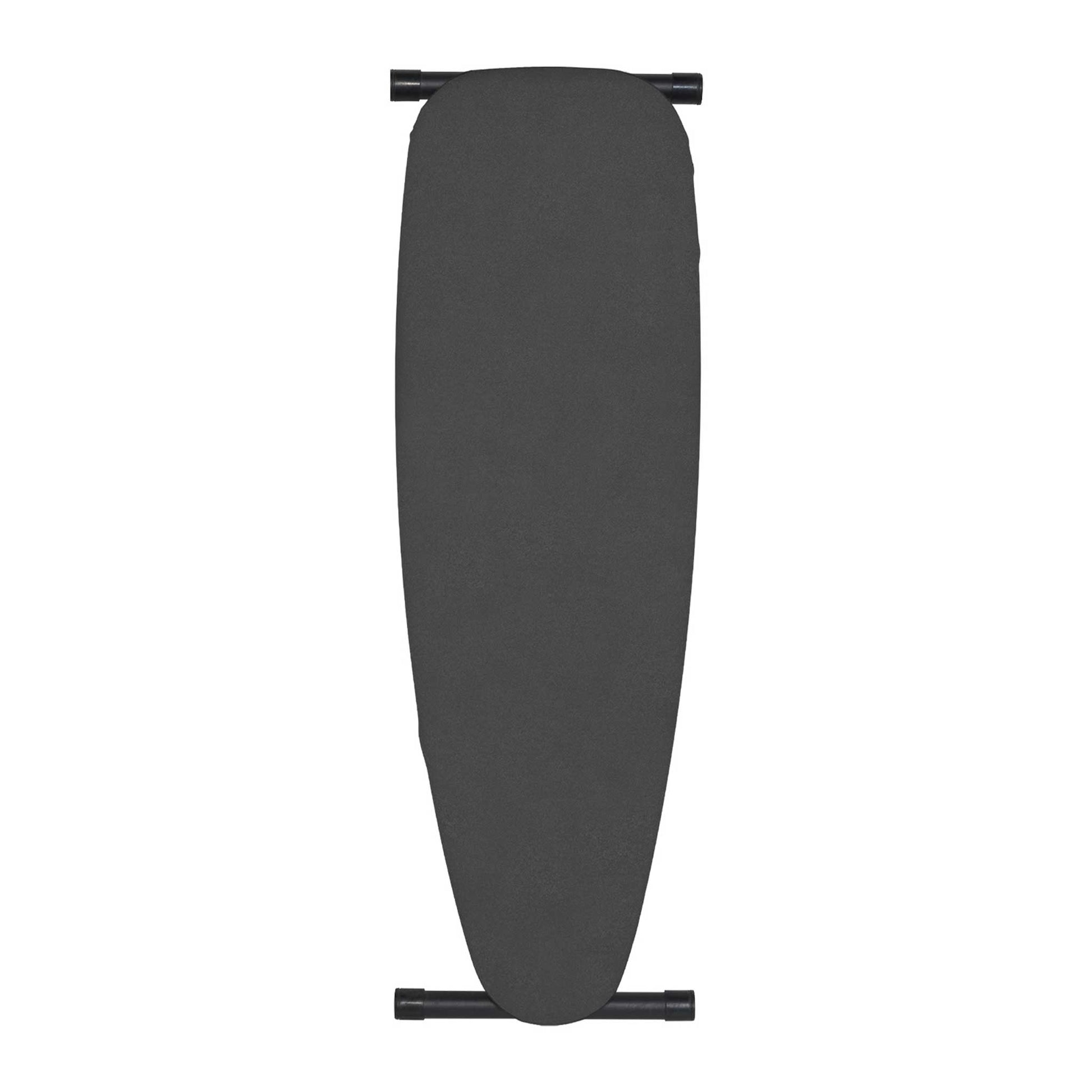 Corby Oxford dark grey ironing board shown folded flat for compact hotel room storage