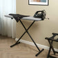 Corby Oxford Premium Ironing Centre with 2000W steam iron and shirt in modern hotel room with luggage rack and wood flooring