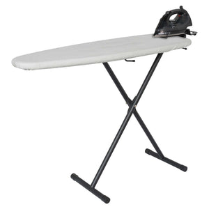 Corby Oxford Premium Ironing Centre in light grey with 2000W steam iron and wide T-leg frame for hotel guest rooms
