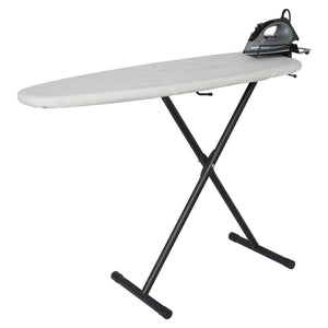 Corby Oxford Standard Ironing Centre in light grey with 1200W steam iron and wide stable frame for hotel guest rooms