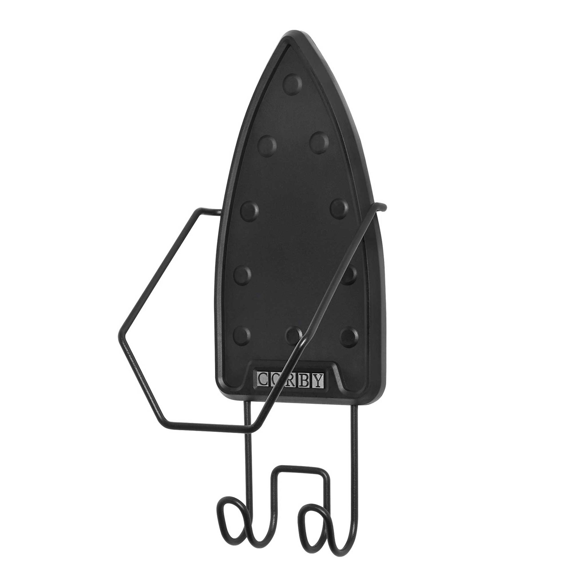 Corby Sherwood wall-mounted holder for 1200W or 1600W hotel irons and ironing boards, with heat-resistant backing and dual wire arms