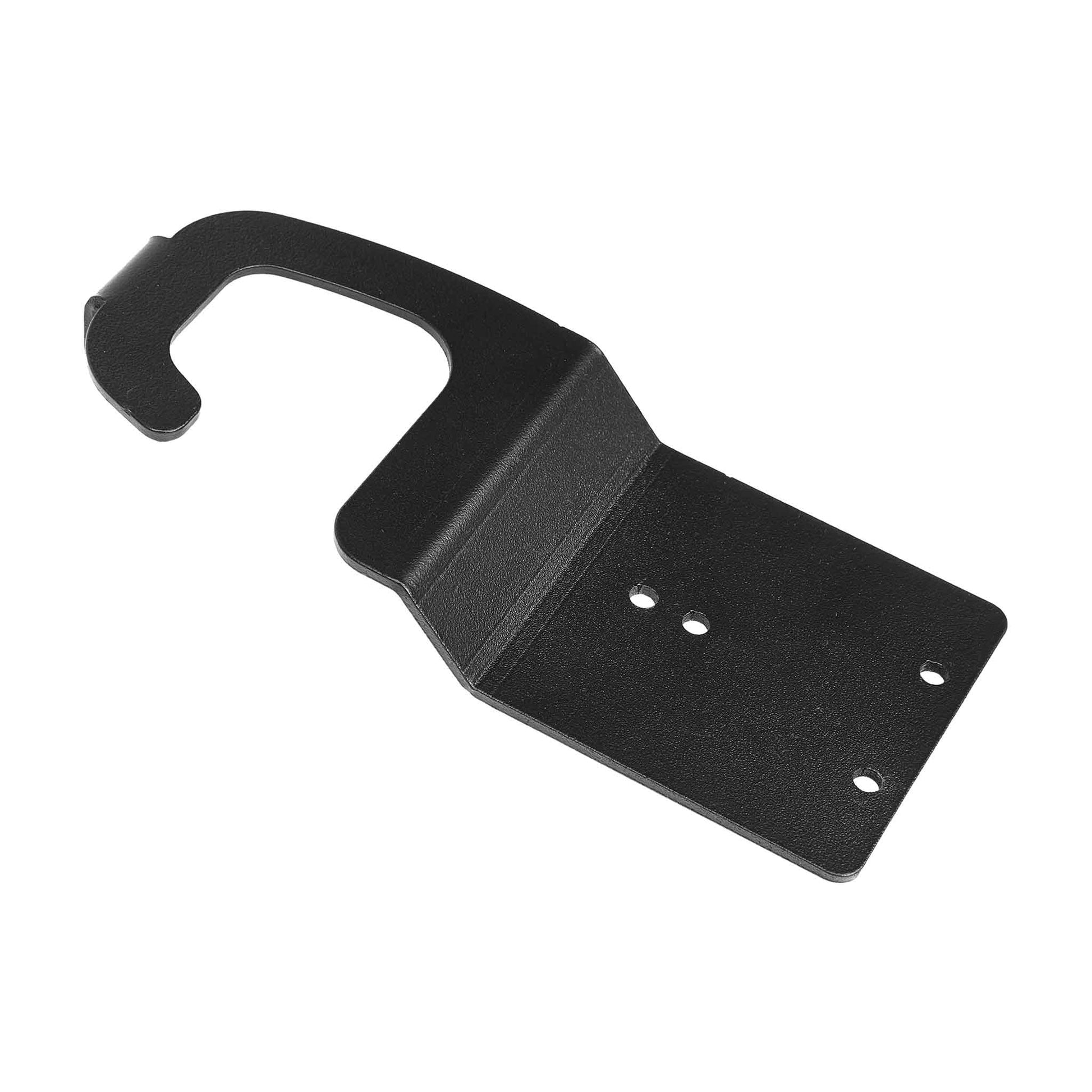 Angled view of Corby Sherwood ironing board hanger in black metal