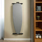 Corby Sherwood light grey ironing board mounted on hotel room wall using black holder, next to open wardrobe shelving