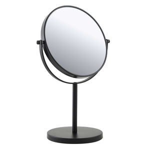 Corby Winchester freestanding vanity mirror in matt black with round adjustable frame and modern pedestal base