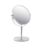 Corby Winchester chrome freestanding vanity mirror with swivel frame and magnifying side for hotel or guest bathroom use