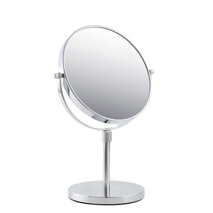Corby Winchester chrome freestanding vanity mirror with swivel frame and magnifying side for hotel or guest bathroom use