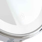 Detail of Corby Winchester LED vanity mirror showing touch-sensitive power button on illuminated chrome frame