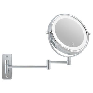 Corby Winchester LED wall-mounted vanity mirror with fully extended chrome double arm and touch-activated light