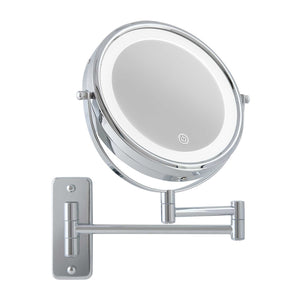 Corby Winchester chrome LED vanity mirror with wall-mounted extending arm and touch sensor