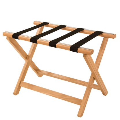 Corby York wooden luggage rack in beech finish with black fabric support straps, hotel room folding luggage stand
