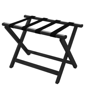 Corby York black wooden luggage rack with black nylon straps and folding X-frame design