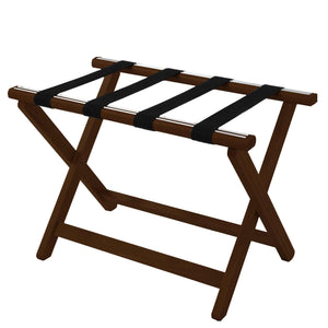 Corby York dark wood luggage rack with black nylon straps for hotel guest rooms and suites