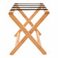 Corby York light wood luggage rack with X-frame design and durable black nylon straps – side view