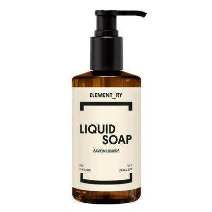 Element_RY Liquid Soap in an amber bottle with a black pump dispenser and a cream-colored label.