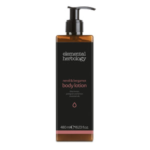 Elemental Herbology neroli and bergamot body lotion in 480ml pump dispenser bottle