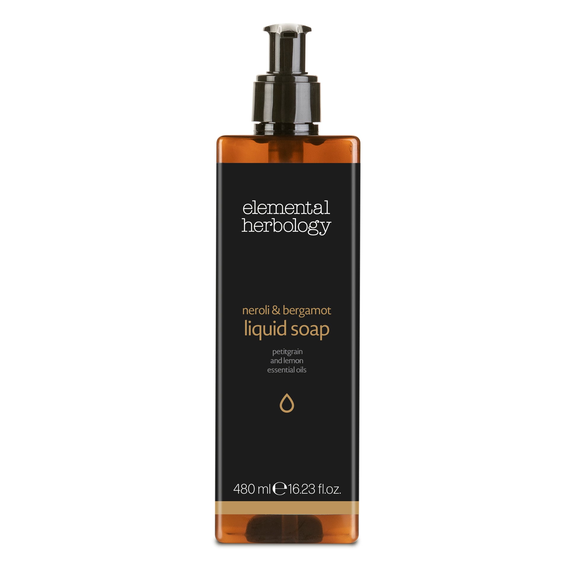 Elemental Herbology neroli and bergamot hand soap in 480ml pump dispenser bottle