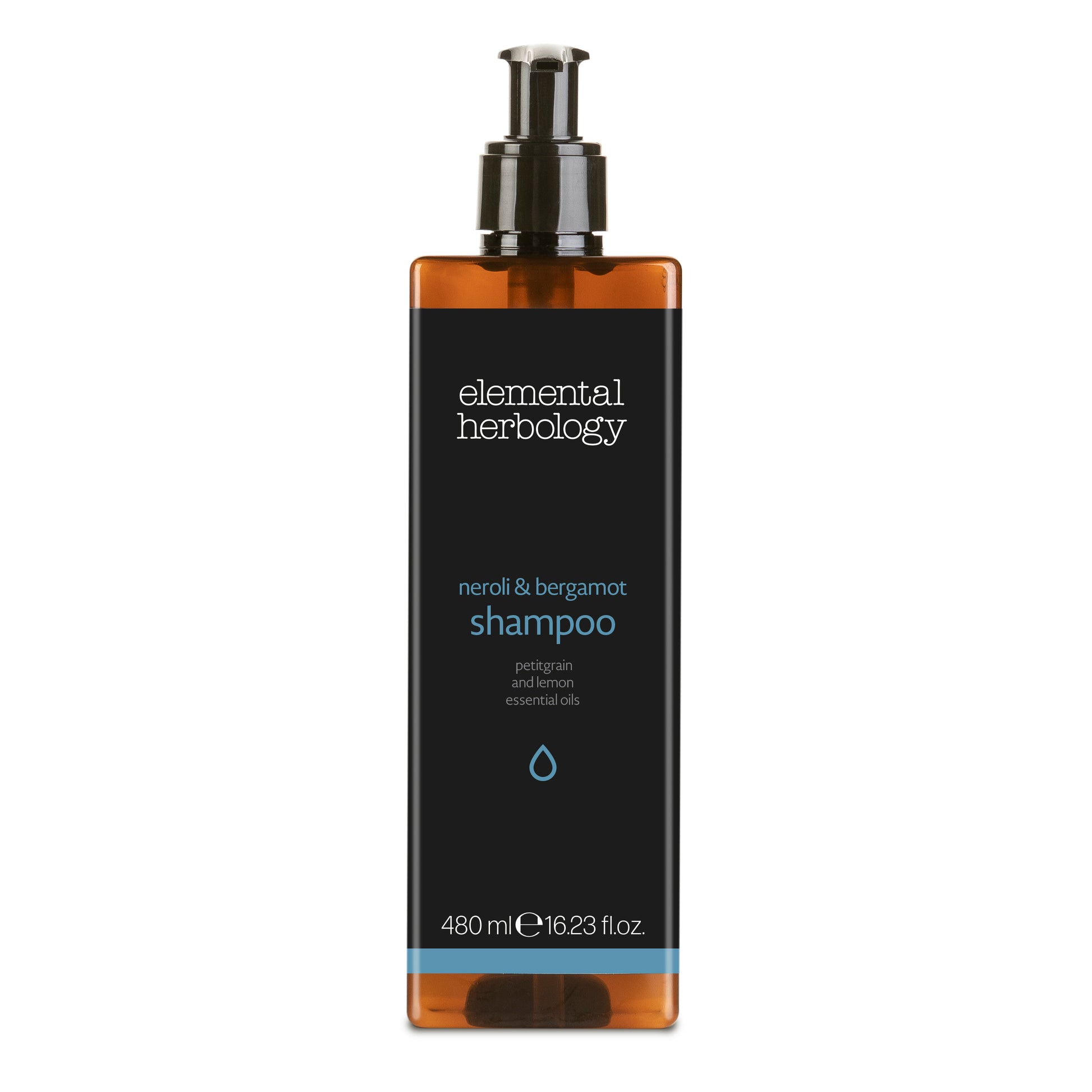 Elemental Herbology neroli and bergamot shampoo in 480ml pump dispenser bottle