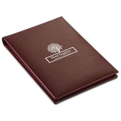 Flip top A6 leather notepad in brown with bespoke embossed logo
