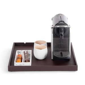 Bentley Fuji welcome tray in brown leather with coffee machine and condiment tray