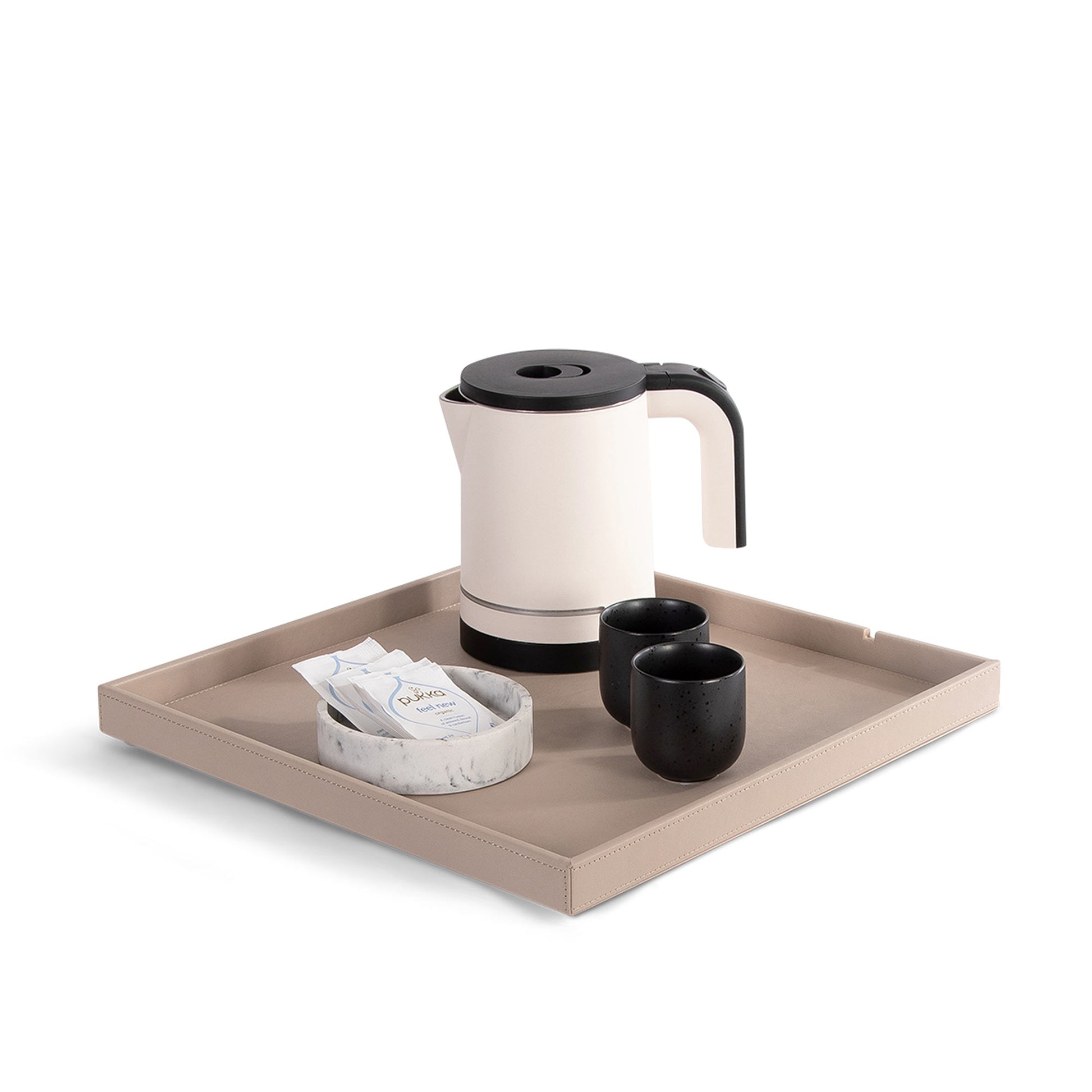 Bentley Fuji kettle tray in natural leather with condiment tray