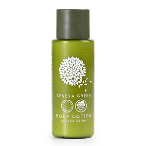 Geneva Green body lotion in miniature 30ml bottle