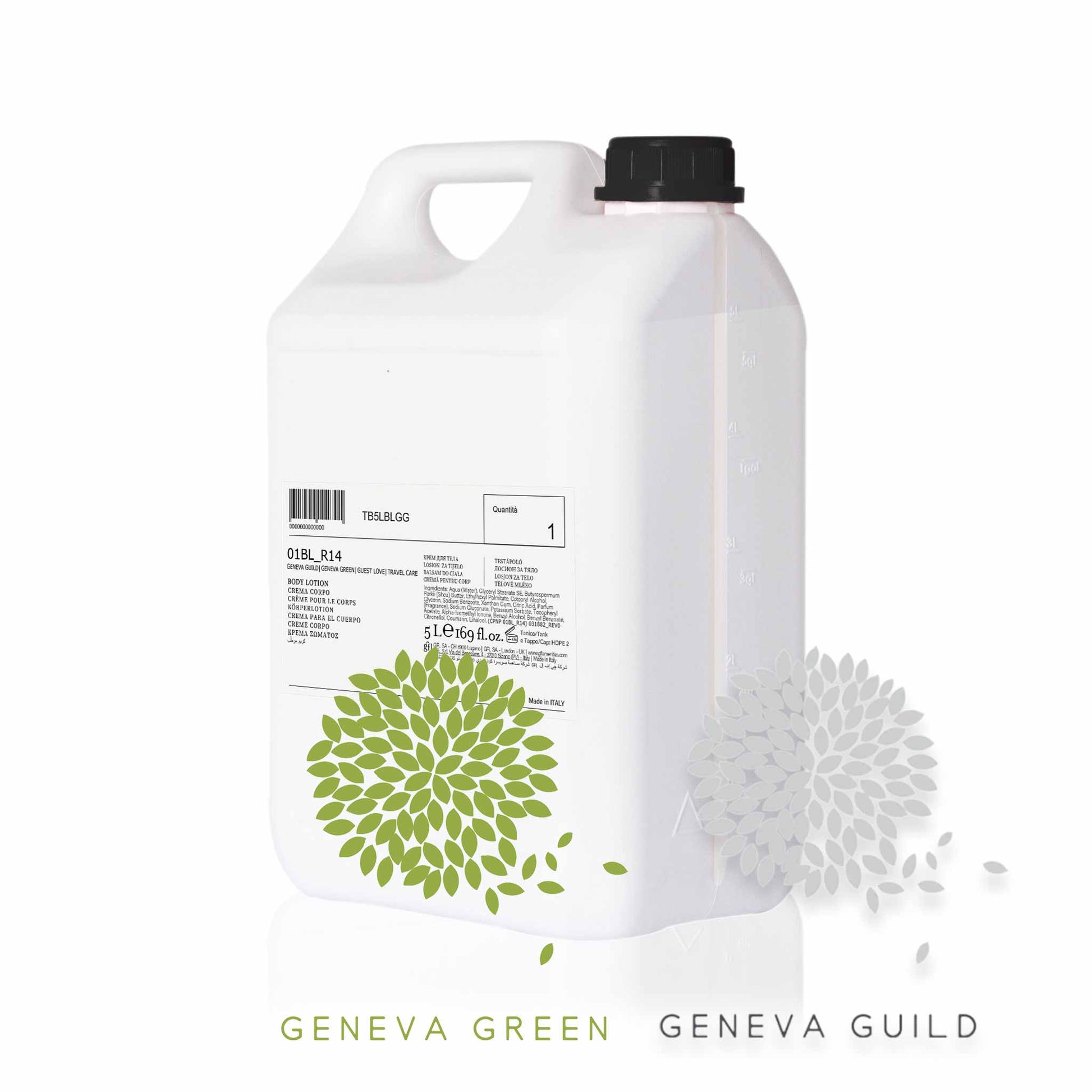 5 litre refill for Geneva Green and Geneva Guild body lotion