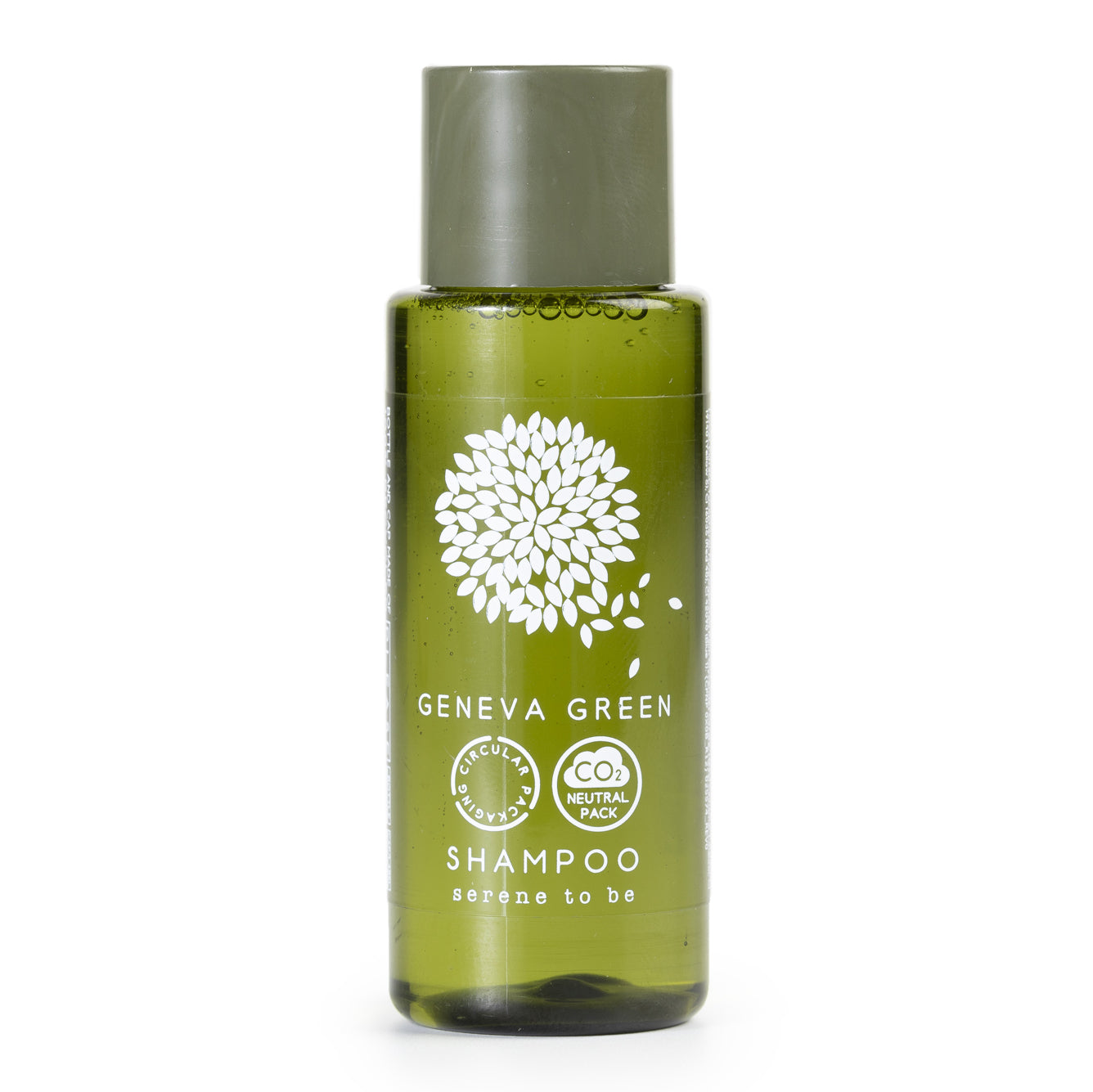 Geneva Green shampoo in miniature 30ml bottle