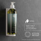 Geneva Green 370ml shampoo in wall-mounted refillable pump bottle made from 100% recycled PET, with eco-friendly circular packaging and recycling icons