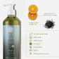 Geneva Green 370ml shampoo with organic extracts of bitter sweet orange and black tea, vegan friendly, alcohol-free, dermatologically tested and made from 100% recycled plastic