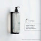 Geneva Guild body wash 380ml refillable pump bottle wall-mounted with infographic highlighting 100% recycled and recyclable PET packaging