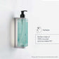 Geneva Guild hair and body wash 380ml refillable pump dispenser wall-mounted, with infographic highlighting 100% recycled and recyclable PET bottle