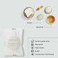 Vegetable soap with ingredients labeled on a light gray background