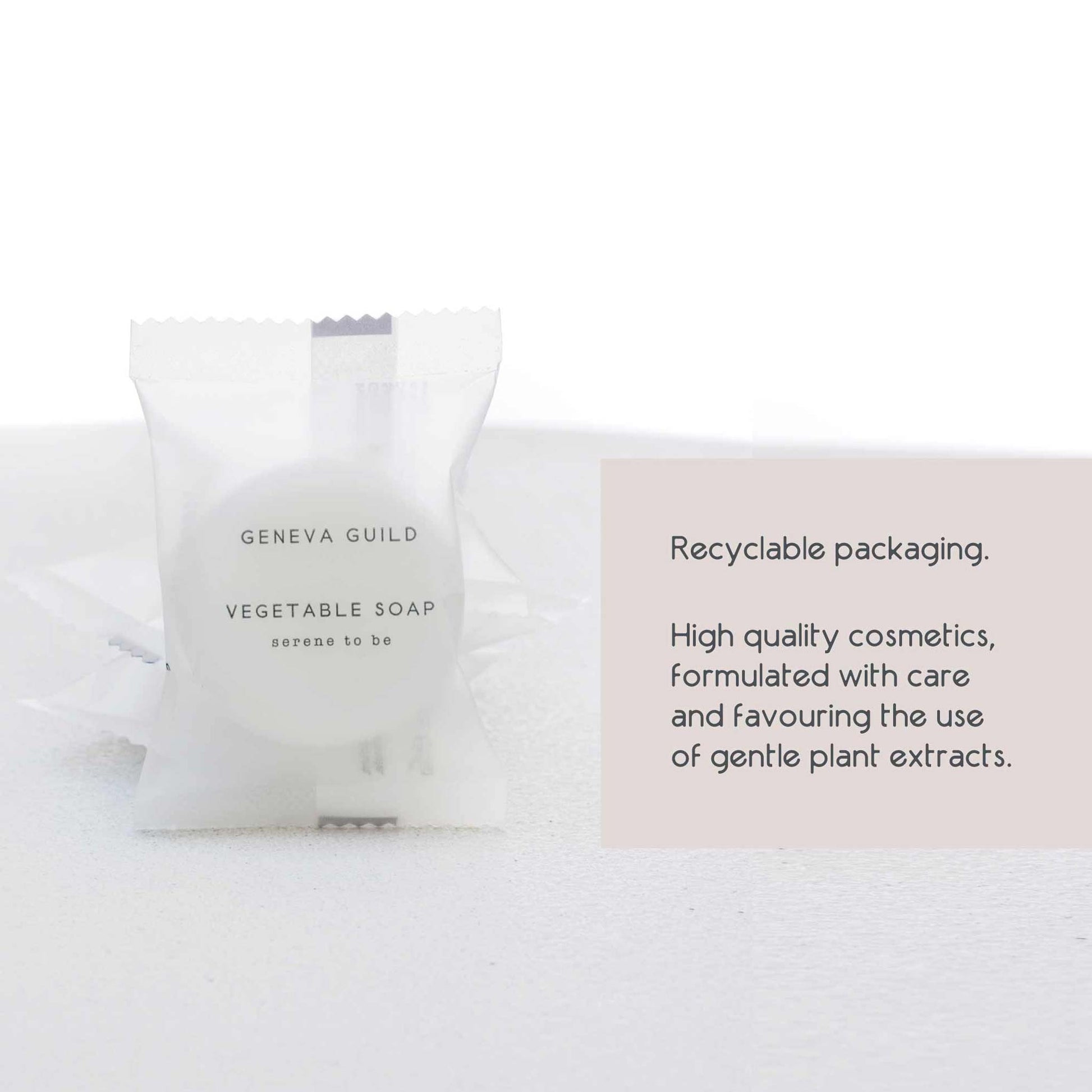 Vegetable soap bar with 'Geneva Guild' branding on a white background