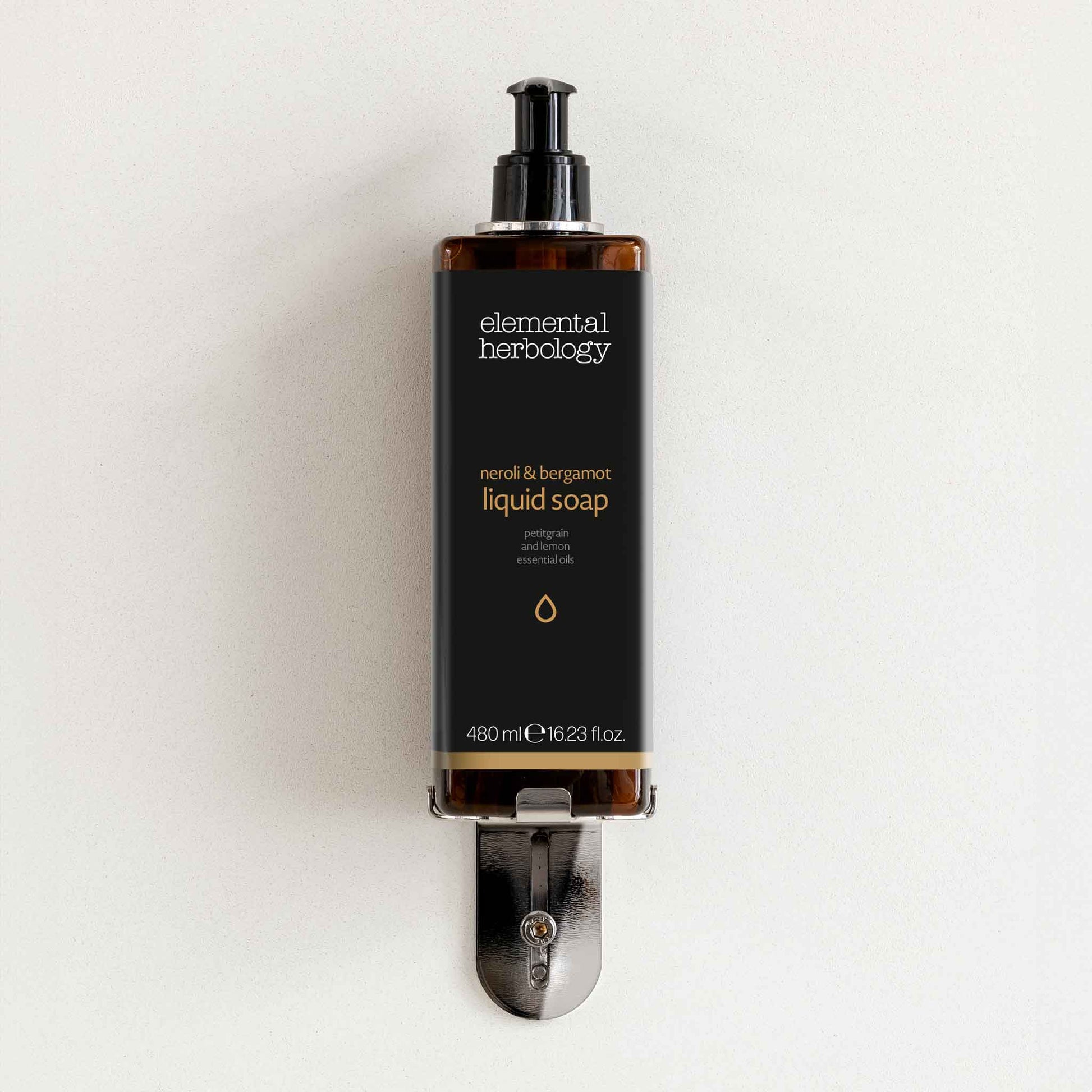 GFL bracket single stainless steel with elemental herbology pump dispenser