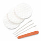 Vanity kit contents including cotton pads, cotton buds and nail faile