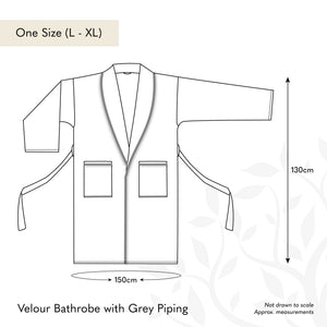 Velour Bathrobe with Grey Piping - White