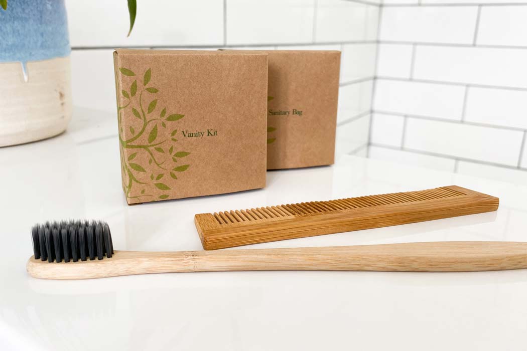 Introducing go green amenities blog featuring vanity kit and comb