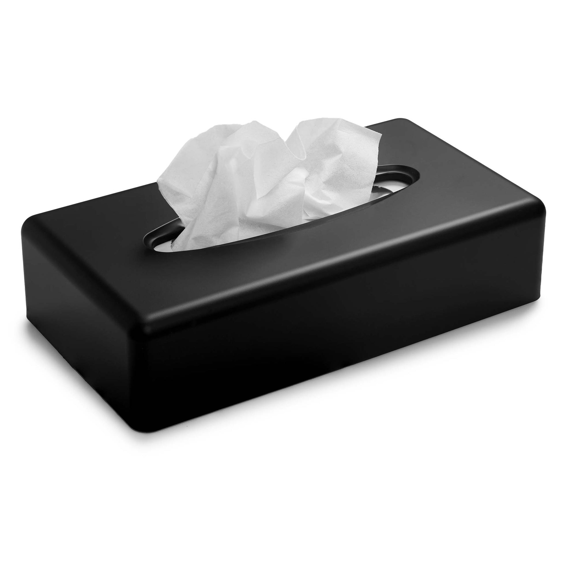 Matte black rectangular tissue box cover